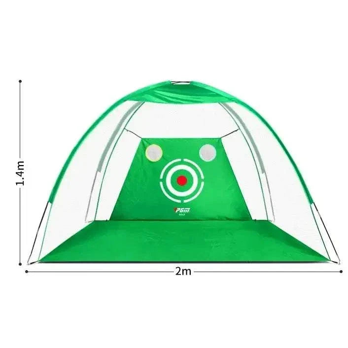 Training aids for golf green and white hitting net with target circles and 2m by 1.4m dimensions