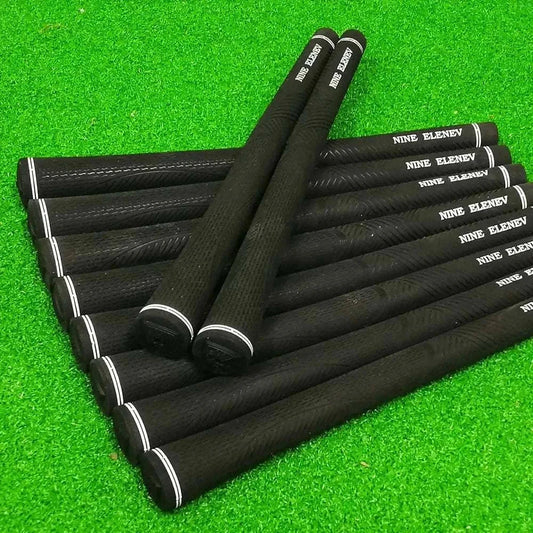 Set of 10 rubber golf grips with anti-slip pattern