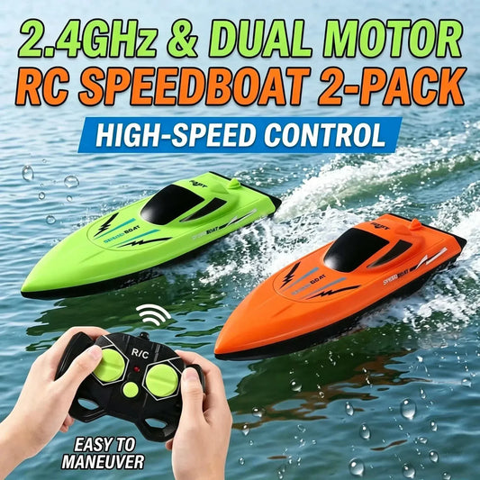 2 pack dual motor remote control speedboats on water
