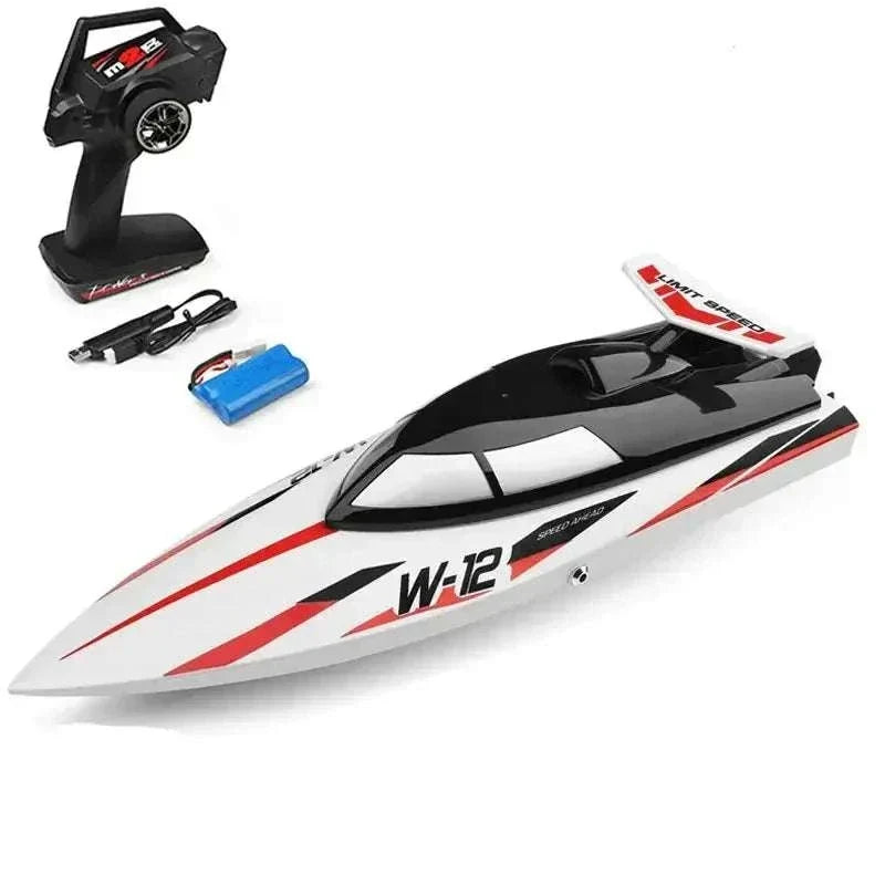 35kmh High SpeedBoat remote control boat in white with black and red accents, sleek plastic design with controller and battery included