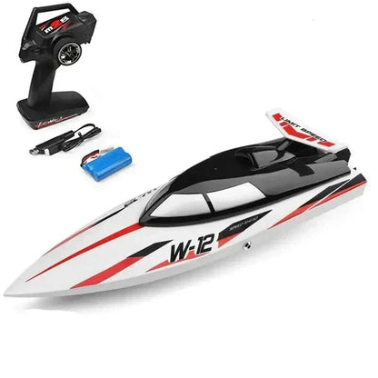 35kmh High SpeedBoat remote control boat in white with black and red accents, sleek plastic design with controller and battery included