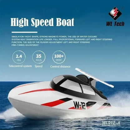 35kmh High SpeedBoat white and black remote control boat with red accents and aerodynamic yacht shape on water