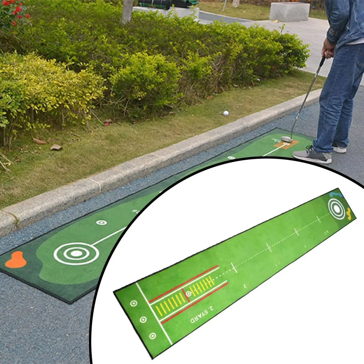 Golf Putting Mat Foldable Golf Training Putting Practice Detection with putting surface and alignment markings.