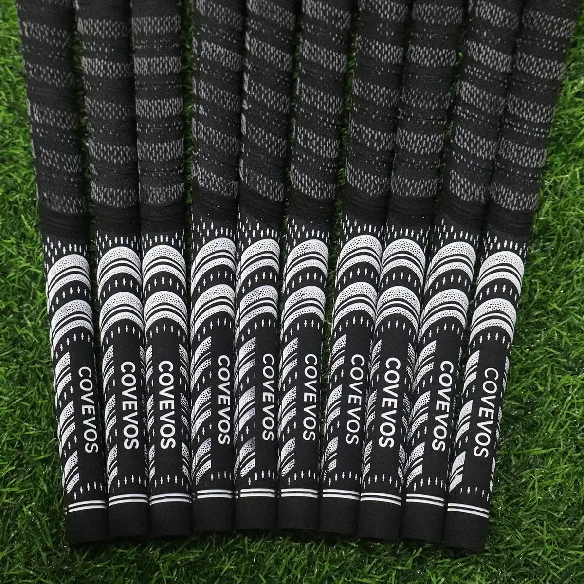 Golf rubber grip on multiple clubs, showcasing non-slip and wear-resistant design for better performance.