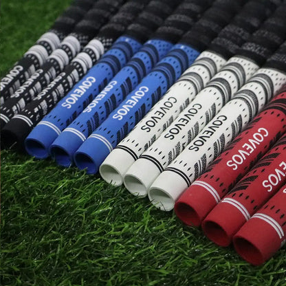 Golf rubber grip assortment in various colors, showcasing non-slip and wear-resistant features for enhanced performance.