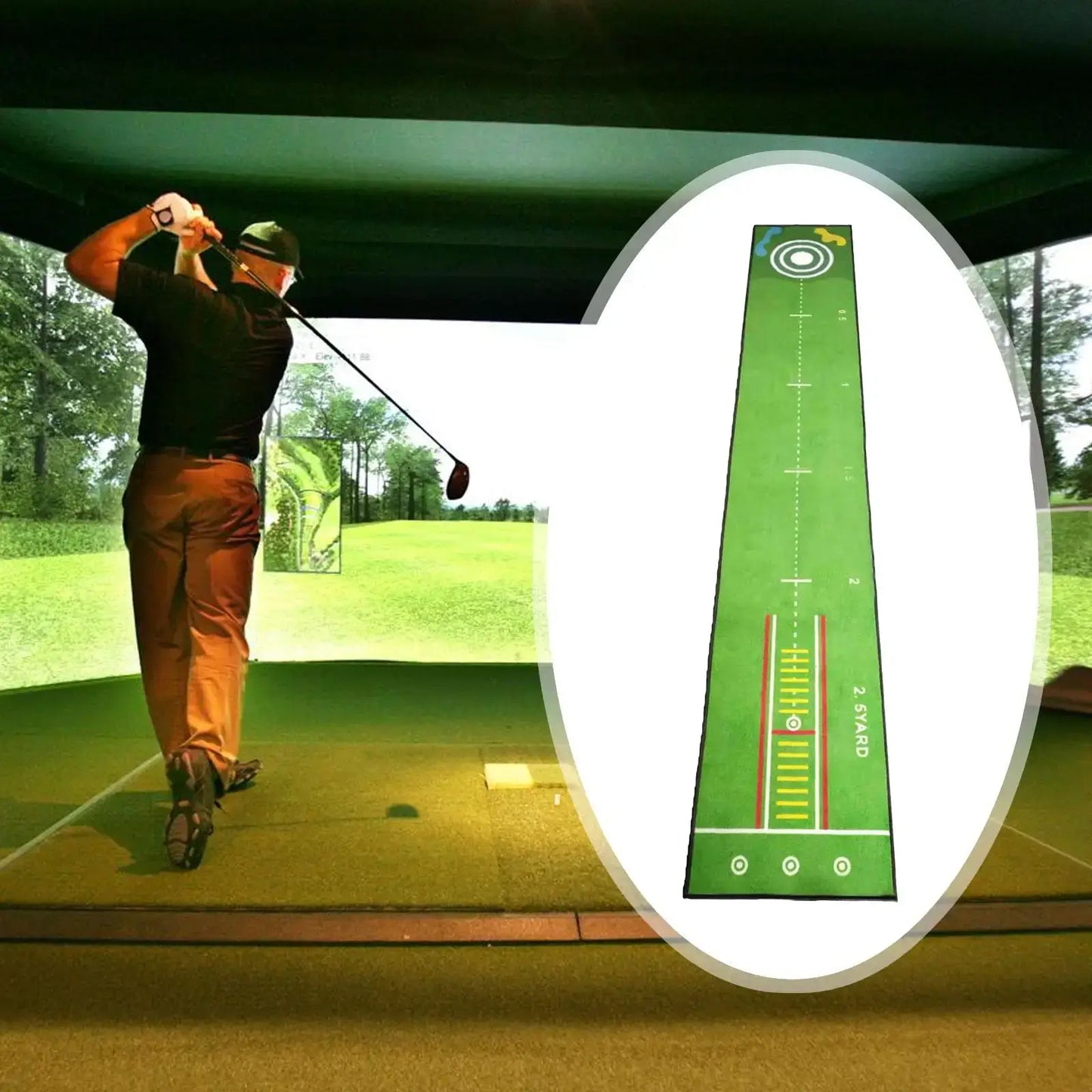 Golfer practicing on a Golf Putting Mat Foldable for putting training indoors.