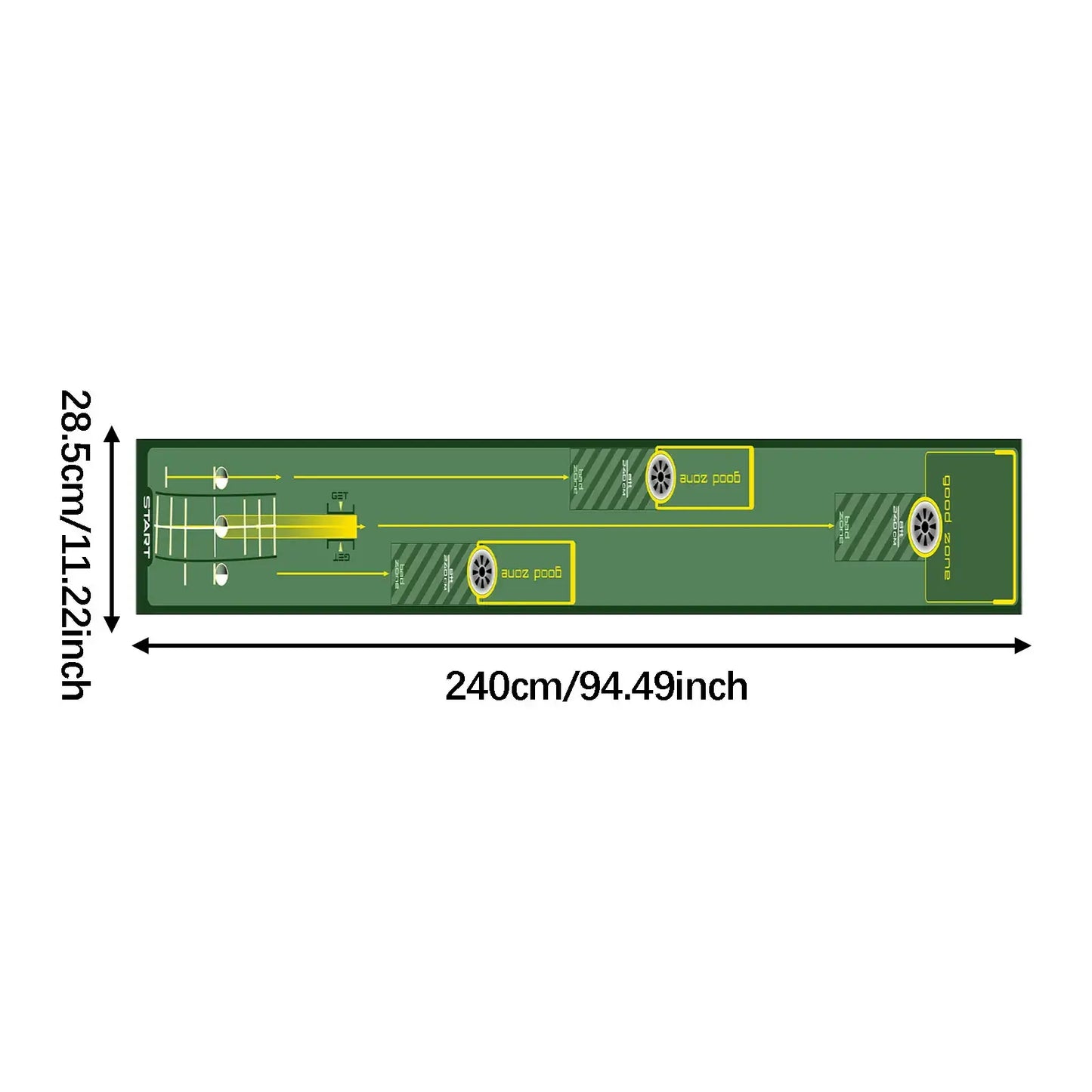 Golf Putting Mat Gift for Golfer dimensions 240cm x 28.5cm, perfect golfing accessory for practice at home or office.