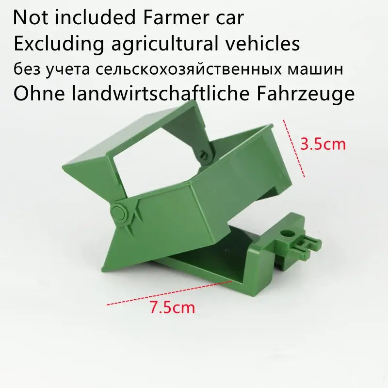 Remote Control Tractor accessory piece showing green agricultural vehicle component dimensions of 7.5cm x 3.5cm.