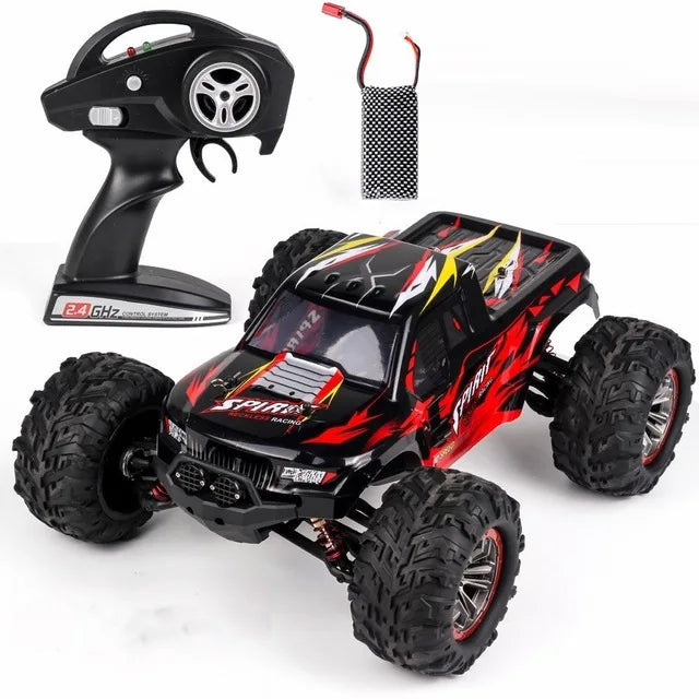 high-speed off-road RC car with remote control and large tires for rugged terrain, 2.4G technology