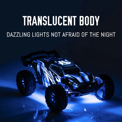high speed RC car with translucent body and dazzling lights, perfect for night racing adventures.