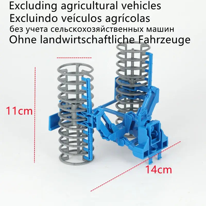 Remote Control Tractor accessories showing a blue agricultural vehicle component, measuring 11cm and 14cm.
