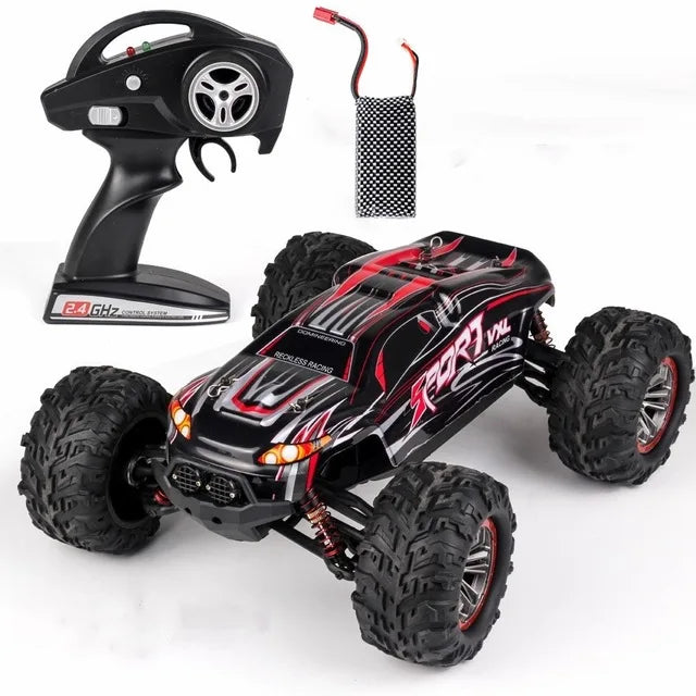 high-speed off-road RC car with remote control and charging accessories, capable of 70KM/H speed and 4WD design.