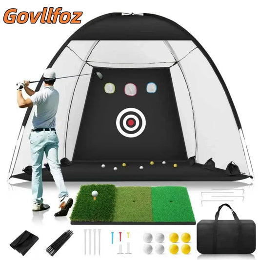 Professional Golf Practice Net with target, hitting area and golf accessories for indoor outdoor use by Govllfoz.