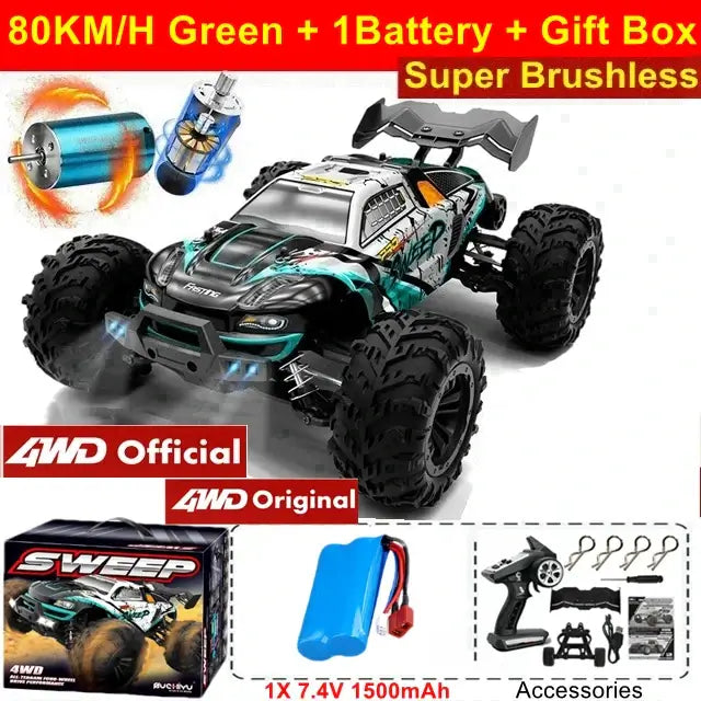 4WD 1:16 80KM/H Super Brushless 50KM/H Brushed RC Car 4x4 Sportsman Specialty Products