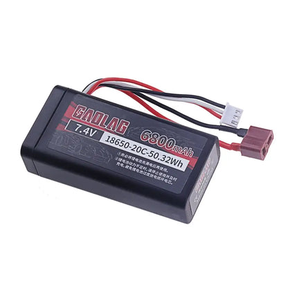 18650 Li-ion Battery 7.4V 6800mAh showcasing product specifications and available connectors.
