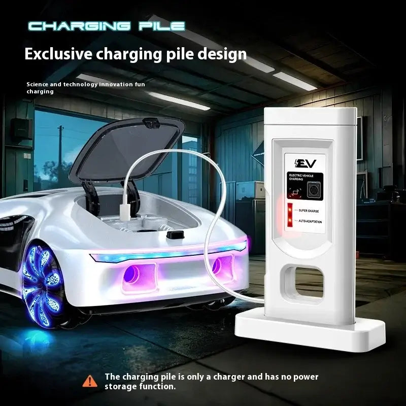 Remote Control Concept Cars charging with an exclusive charging pile in a modern setting.