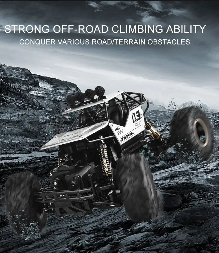 RC Car Remote Control Climbing Vehicle conquering rocky terrain with strong off-road climbing ability
