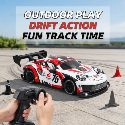 RC drift cars for kids in outdoor play, showcasing drift action on a fun track with remote control.