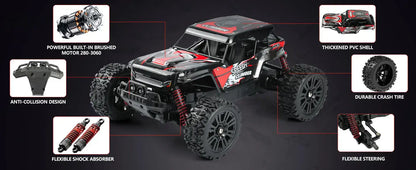 RC Car for Kids features powerful motor, anti-collision design, thickened PVC shell, and flexible steering.