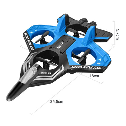 YP3 foam aircraft drone in blue design with four rotors, showcasing its 4-axis remote control features.