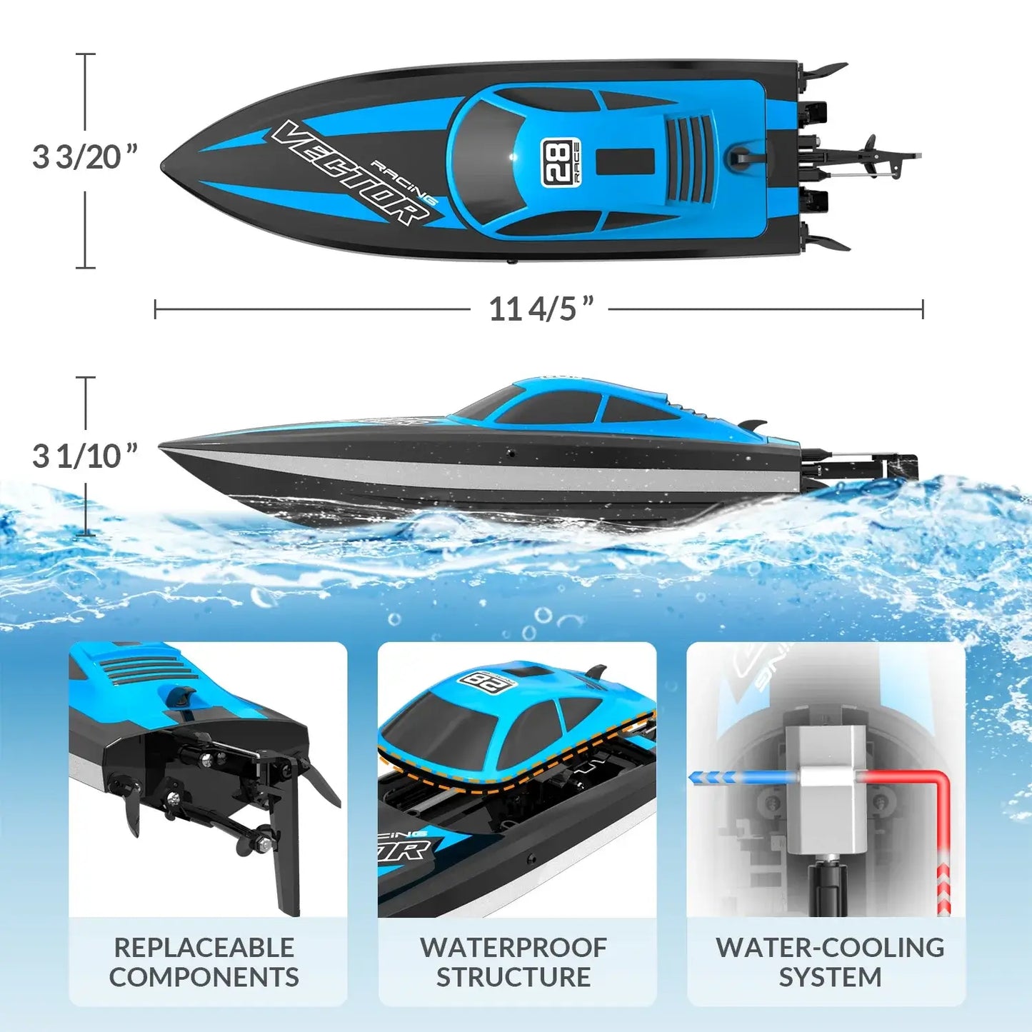 VOLANTEXRC RC Boat 20MPH Fast Remote Control Boat with LightsVOLANTEXRC RC Boat 20MPH Fast Remote Control Boat