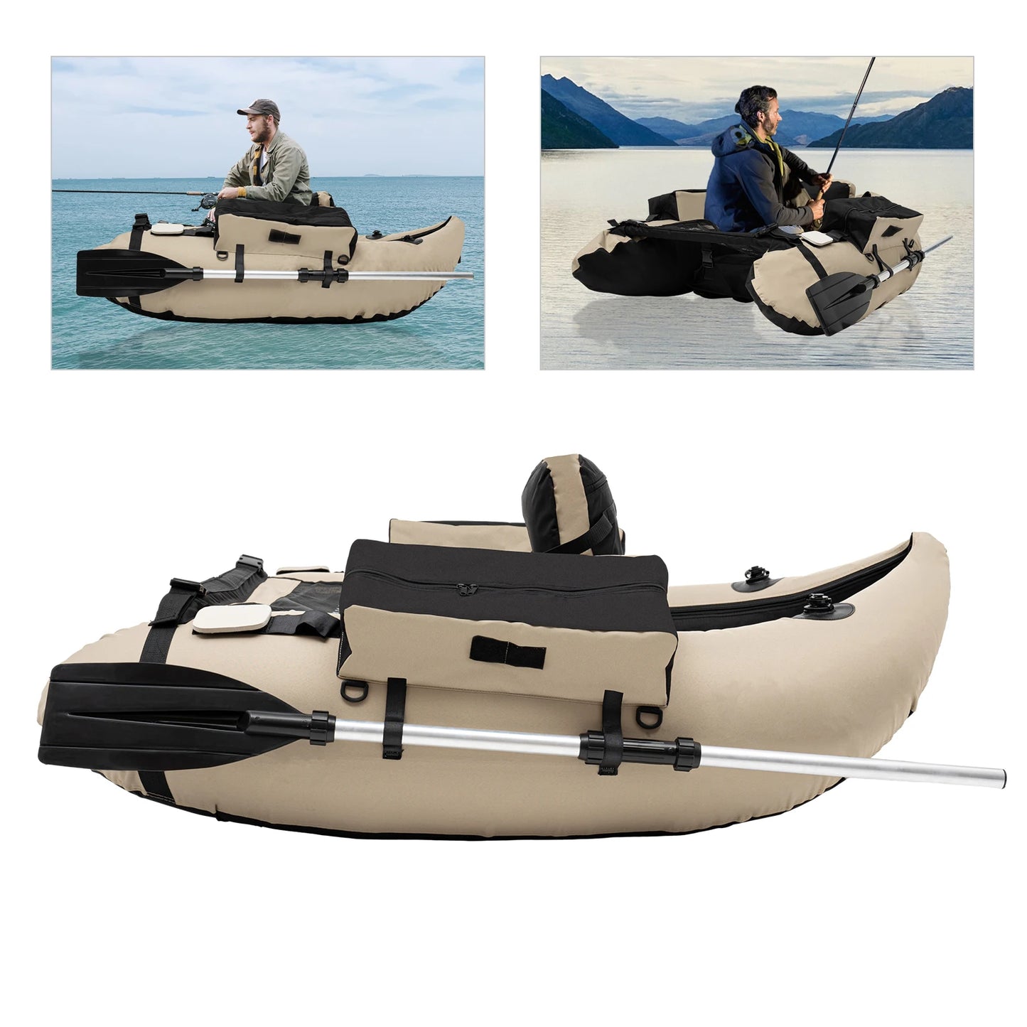 Inflatable Fishing Boat Khaki Portable Fishing Raft