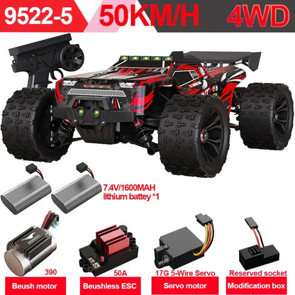 PRO 85KMH High Speed RC Car featuring 4WD design and 50KM/H speed capabilities with included accessories.