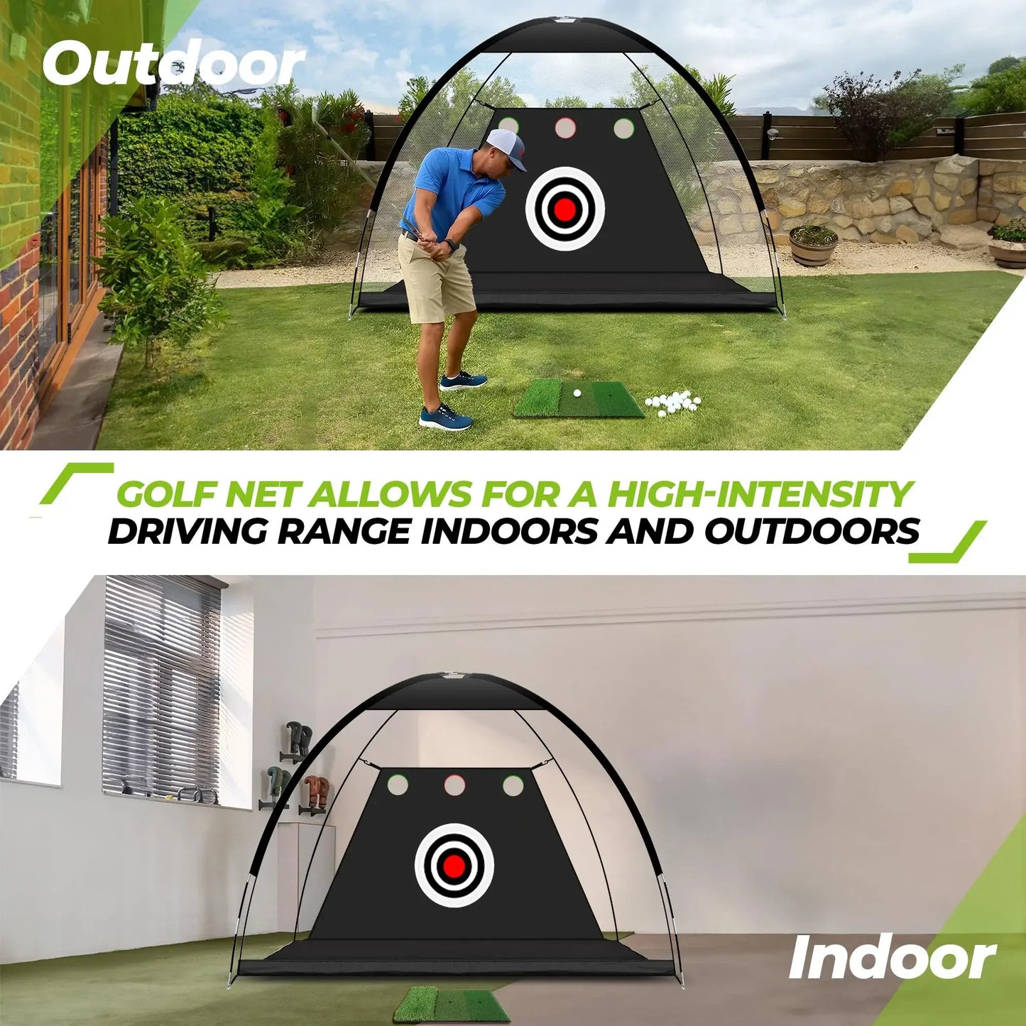 Professional Golf Practice Net for indoor and outdoor high-intensity driving range training.