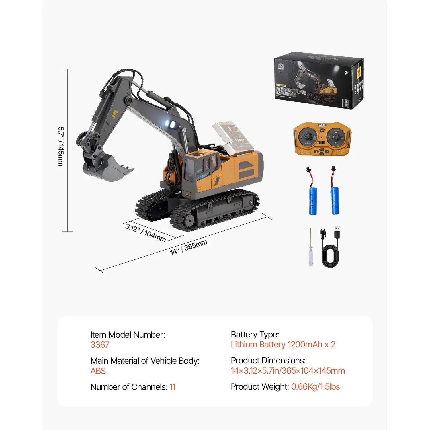 VEVOR 2.4G Rc Excavator 1:20 Scale with Lights & Sounds Construction Vehicle Sportsman Specialty Products