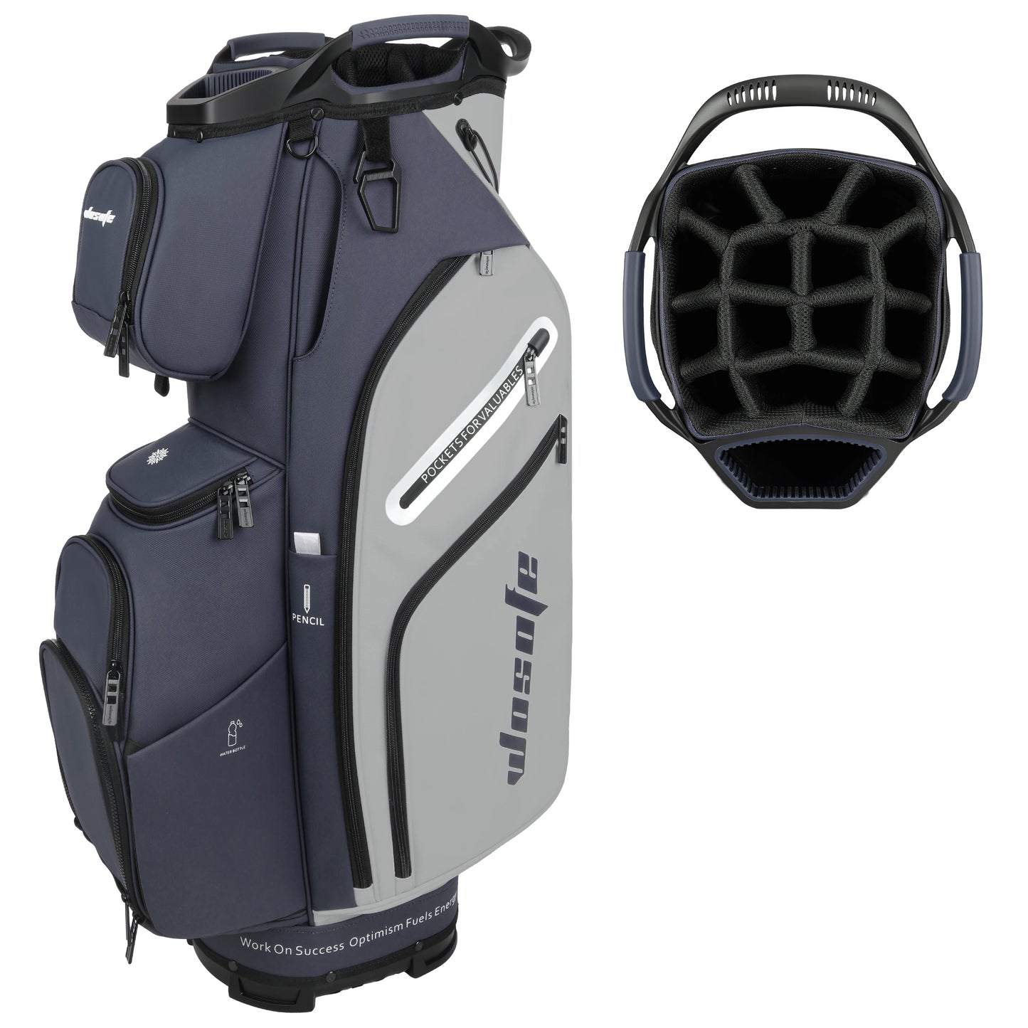 Lightweight Men Women Golf Bag in blue and gray with multiple pockets and ergonomic design for golf enthusiasts.