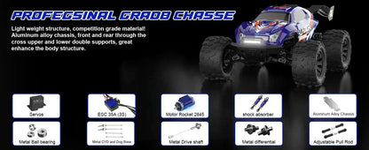 Lithium Battery RC Truck showcasing the Profegsinal Grab Chass, featuring aluminum alloy chassis and robust design.