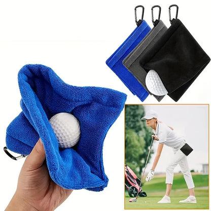 1pc Golf Towel Golf Cleaning Towel in blue color, designed for cleaning golf balls, with hook for easy attachment.