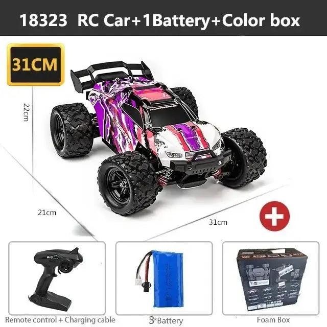 Remote Control Car - All-Terrain 18323 model featuring one battery, color box, and remote control.