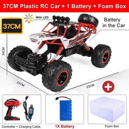37CM Plastic RC Car Remote Control Climbing Vehicle with Battery and Foam Box for outdoor adventures.