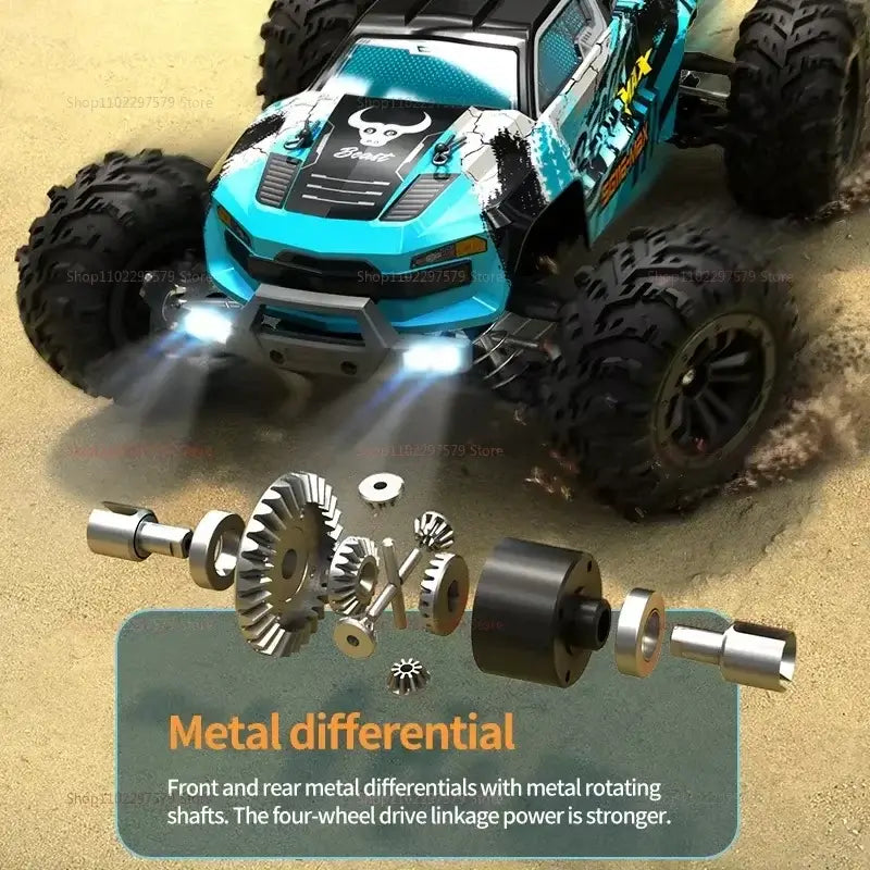 High speed remote control car 80KMH with metal differential and four-wheel drive for enhanced performance.