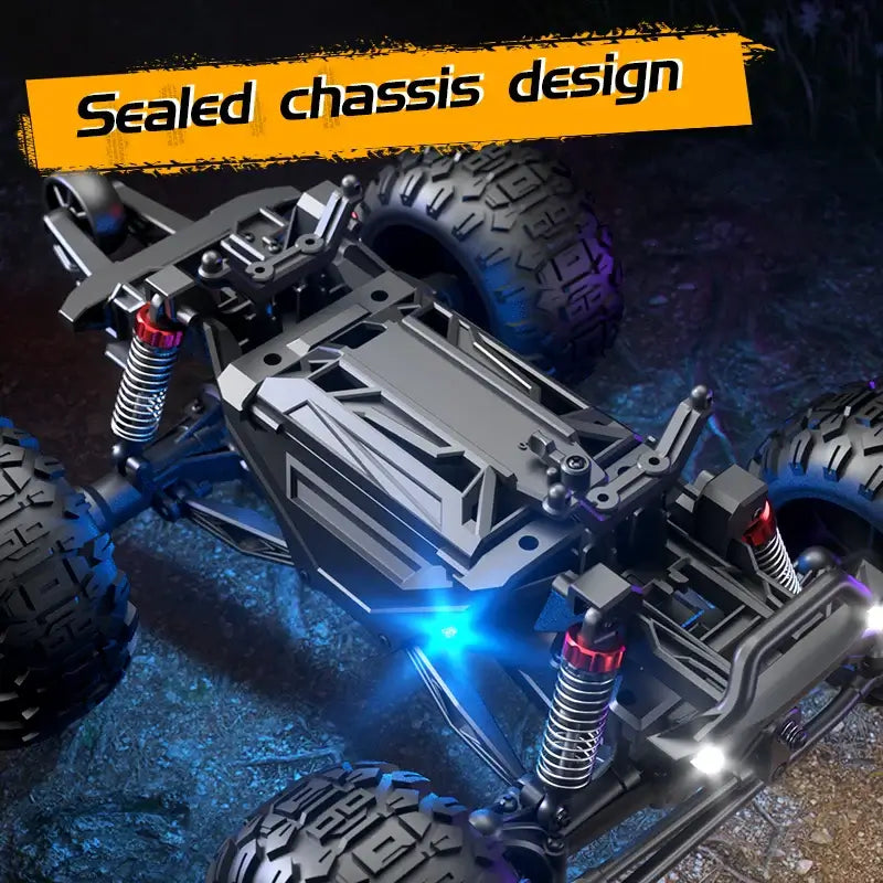 JJRC C8830 Full Proportion showcasing sealed chassis design with off-road tires and LED lights.