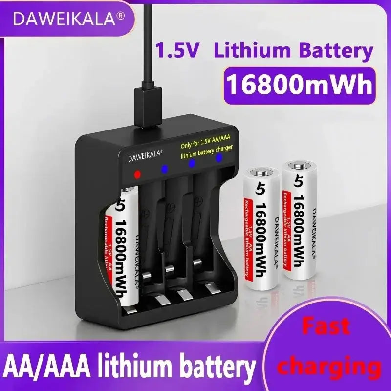1.5V AA Lithium Battery with charger and rechargeable AA 1.5V 16800mWh Lithium batteries from DAWEIKALA
