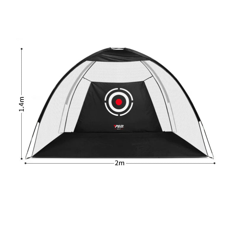 Indoor golf practice net featuring a target design, dimensions of 2m width and 1.4m height for effective practice.
