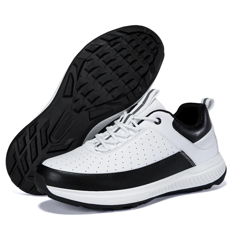 unisex waterproof golf shoes in black and white design with lightweight construction and versatile style