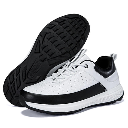 unisex waterproof golf shoes in black and white design with lightweight construction and versatile style