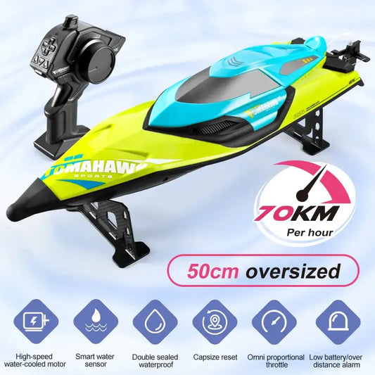 Remote Controlled Boat 50KMH S2 Super Large High-speed with remote control and features like waterproof and alarm.