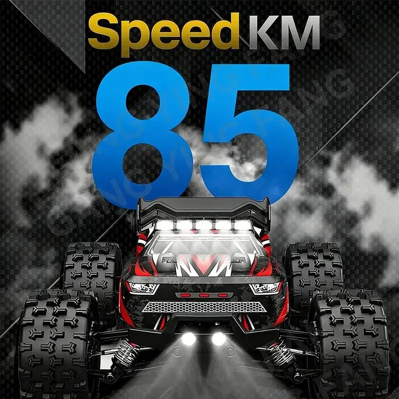 RC Car 80 Kilometers or 50 Kilometers featuring vibrant design and emphasizing speed of 85 KM.