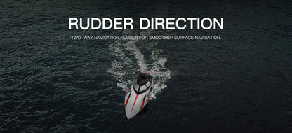 WLtoys 2.4G WL912-A RC Boat showing rudder direction for smoother navigation on water surface.