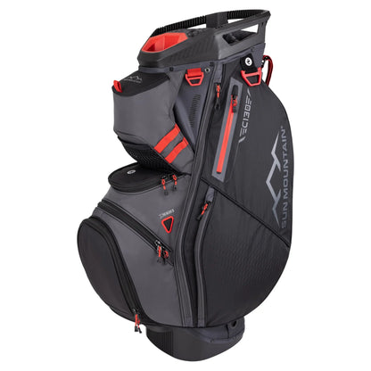 Men's C130 Lightweight Cart Golf Bag Sun Mountain in gray with red accents and 14-way top for club organization.