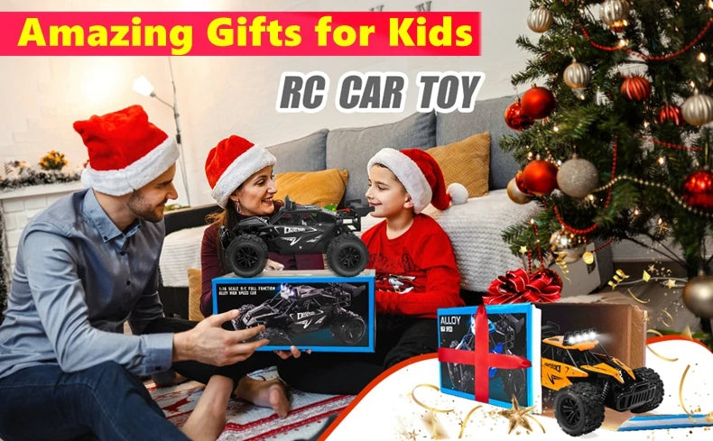 116 RC Car Remote Control being unwrapped as a gift for kids during Christmas celebrations.