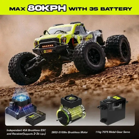 RTR Brushless Fast RC Cars for Adults featuring max 80kph speed with 3S battery and advanced components.