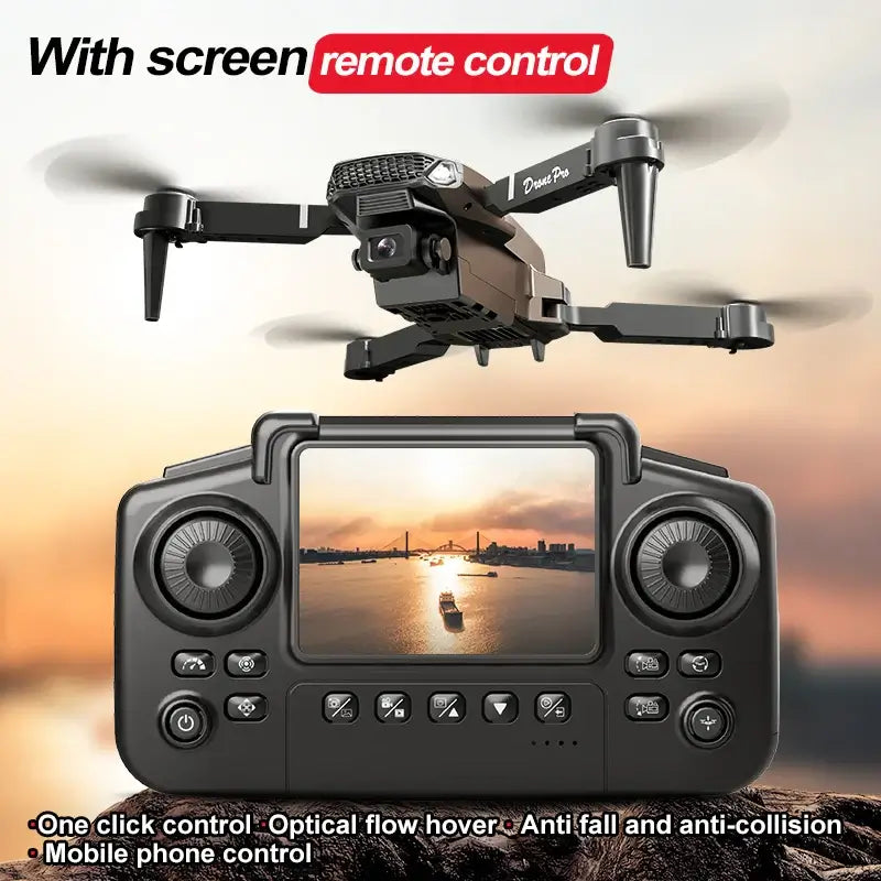 New E88 RC Drone with screen remote control showcasing wide-angle camera and advanced features for aerial photography.