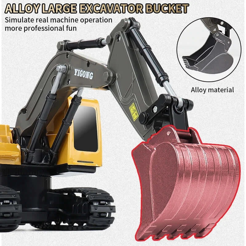 ZWN 2.4G Remote Control Excavator showing alloy large excavator bucket for realistic machine operation