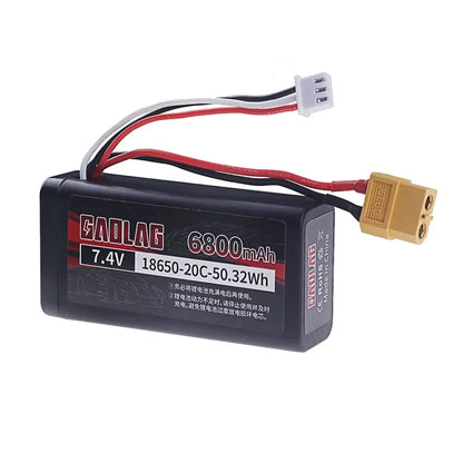 18650 Li-ion Battery 7.4V 6800mAh showcasing product specifications and available connectors.