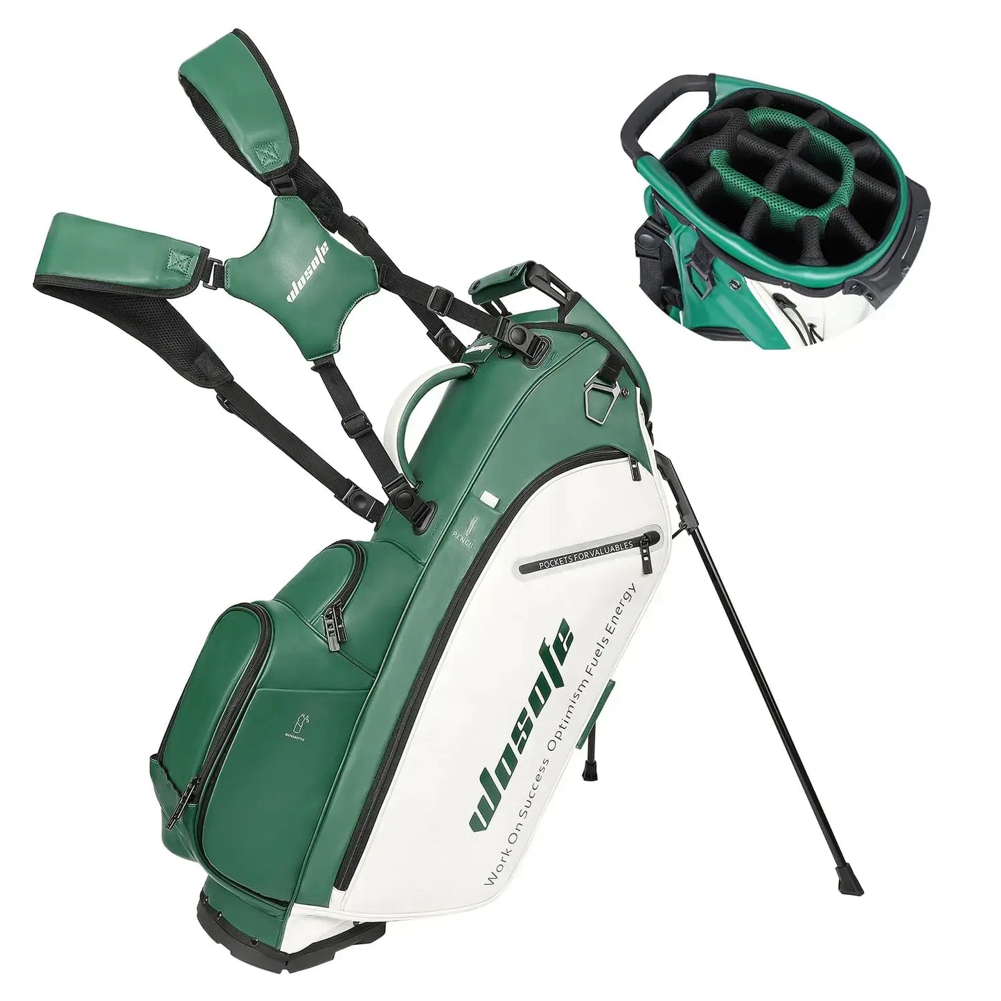 Golf Stand Bag for Men & Women featuring a stylish design with comfortable straps and multiple compartments for clubs.